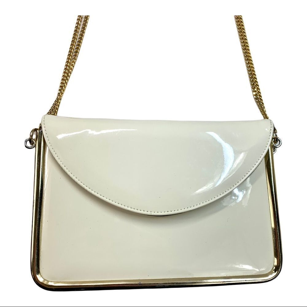 🔵Robert Bestien Ivory Patent Leather Bag Purse Shoulder Chain Strap Vtg - Picture 2 of 10